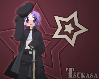 Purple hair woman coat star - socialist realism free wallpaper