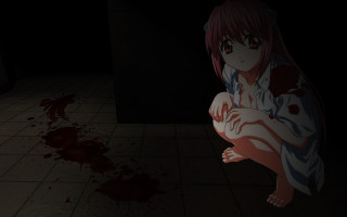 Blood bloodied girl squatting bathroom - a knife free wallpaper