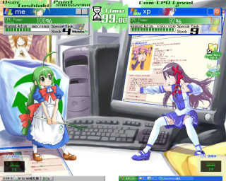 Cartoon girl woman computer screen - a keyboard free wallpaper