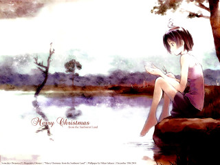 Girl sitting rock lake tree - a rock next free wallpaper