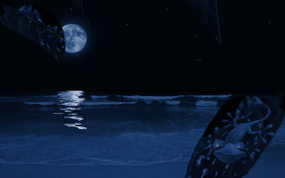 Full moon ocean surfboard background - a matte painting free wallpaper