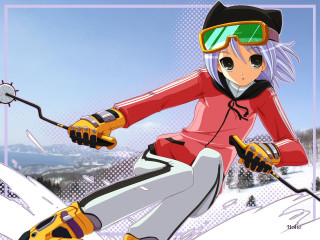 Woman red jacket skiing anime - a red jacket free wallpaper