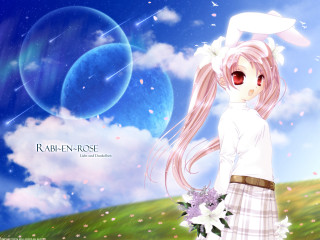 Pink hair girl flower starry - a white dress holding free wallpaper