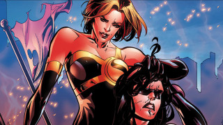 Woman man black gold red - suit free wallpaper