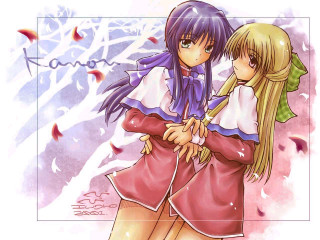 Anime girls hug flower background - a background free wallpaper