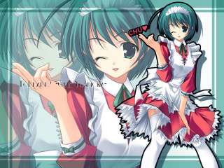 Green haired anime couple hearts - a pink heart free wallpaper