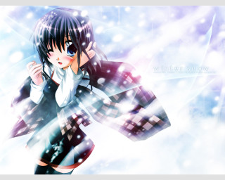 Anime girl snow winter plaid - an ambient occlusion free wallpaper