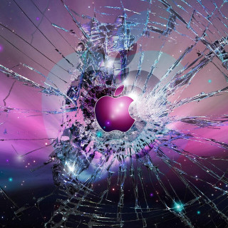Broken glass apple purple stars - adobe photoshop free wallpaper
