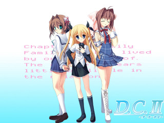 Three anime girls blue background 3 - short skirt free wallpaper