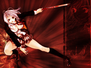 Woman sword red background anime - a short skirt holding free wallpaper