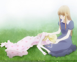 Girl sitting grass doll laying - her free wallpaper