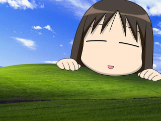 Cartoon character peeking green hill 2 - a green field below free wallpaper