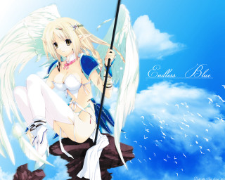 Angel girl fishing white wings - a blue sky background free wallpaper