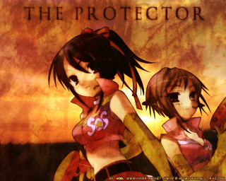Two anime girls protector sots - a brown background free wallpaper