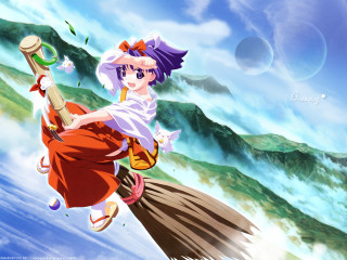 Woman flying broom cat miko - her hand and a cat free wallpaper