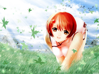 Girl field stars butterfly redhair - sots art free wallpaper