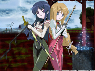 Anime girls brooms fullmoon night - a sky background free wallpaper for desktop