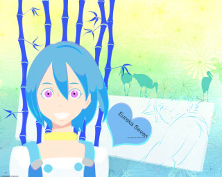 Blue haired girl bamboo heart - a bamboo tree free wallpaper