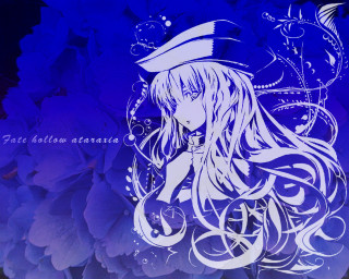 Girl hat longhair blueflowers anime - long hair and a hat free wallpaper
