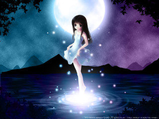 Moonlit water girl white dress - magical free wallpaper for desktop