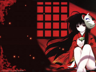 Woman red dress cat kimono - her shoulder free wallpaper