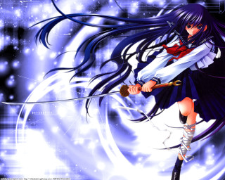 Anime girl sword purple starry - long hair holding free wallpaper