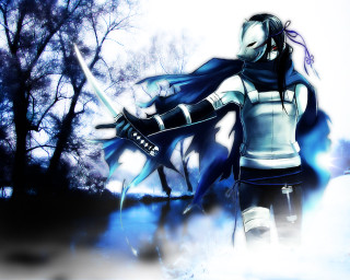 Woman sword blue cloak tree - a sword free wallpaper for desktop