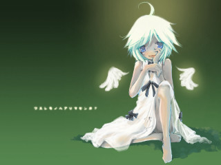 Angelic gothic anime woman green - white wing free wallpaper
