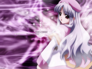 White hair girl pink hat - a purple background free wallpaper