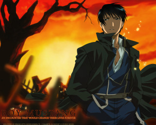 Man black coat tree red - eizan kikukawa free wallpaper