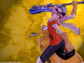 Girl scooter guitar helmet smile - a cartoon of a girl free wallpaper