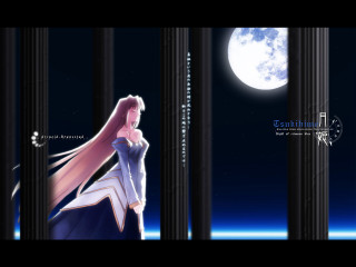 Woman blue dress moonlit window - pillar free wallpaper