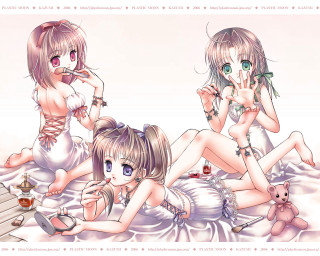 Three anime girls teddy bear - gothic free wallpaper for desktop