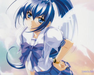 Anime girl blue hair school - a blue sky background free wallpaper