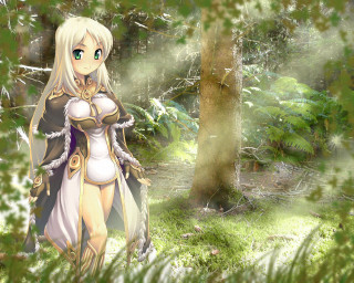 Woman white dress forest sword - inspired free wallpaper