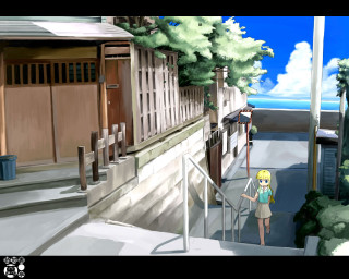 Girl dog street cartoon kyoto - a sidewalk free wallpaper