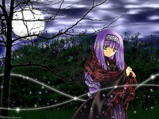 Purple hair dress forest moon - full free wallpaper