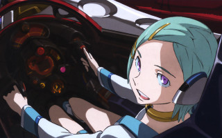 Blue hair woman driving car - concept art free wallpaper