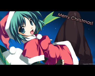 Girl pink outfit green hair - a merry christmas message free wallpaper