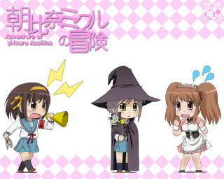 Three anime characters hats costumes - a cat and a dog free wallpaper