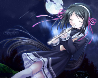 Girl flute night moon gothic - full free wallpaper