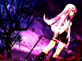 Anime girl ladder tree night - anime art free wallpaper