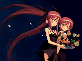 Anime girls flower bouquet dark - flying free wallpaper