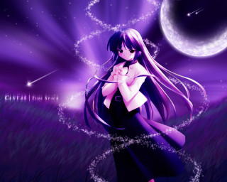 Long hair girl field moon - a moon in the background free wallpaper