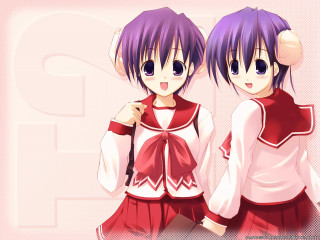 Anime girls purple hair school - white shirt free wallpaper