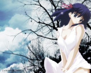 Woman snowy forest blue hair - impressionism free wallpaper