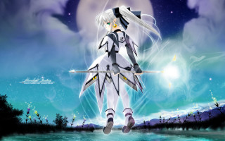 Anime girl sword water moon - a sword free wallpaper for desktop