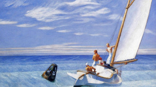 Man sailboat ocean another man - hopper free wallpaper