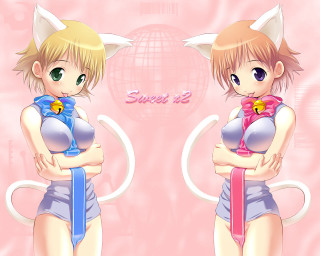 Anime girls pink background cat - a couple of anime girls free wallpaper for desktop