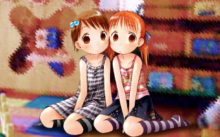 Anime sisters back to back - their back free wallpaper
